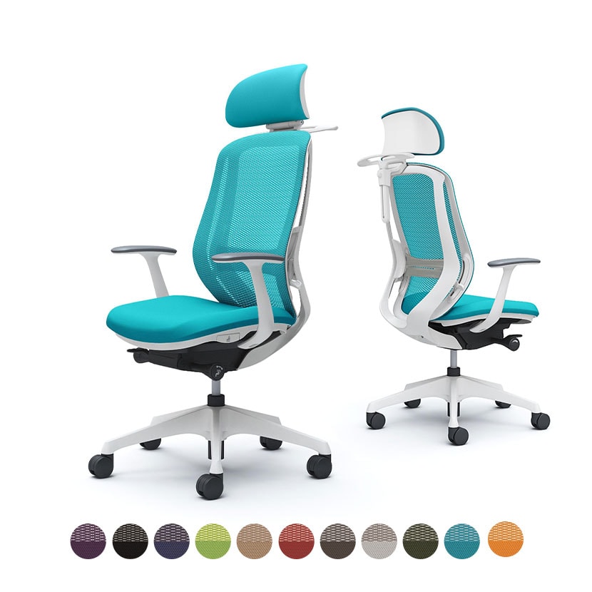 オカムラ シルフィー オフィスチェア エクストラハイバック 可動ヘッドレスト 固定肘 背メッシュ ホワイトボディ 樹脂脚 ハンガー付き ランバーサポート付き ウレタンキャスター sylphy C64FZZ