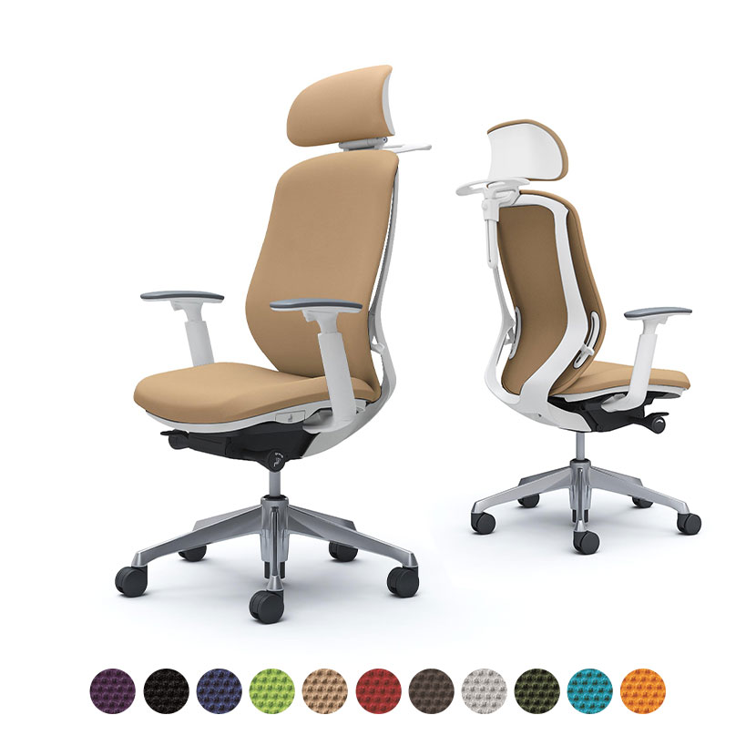 オカムラ シルフィー オフィスチェア エクストラハイバック 可動ヘッドレスト 可動肘 背クッション ホワイトボディ アルミ脚 ハンガー付き ナイロンキャスター プレーン sylphy C68HBW