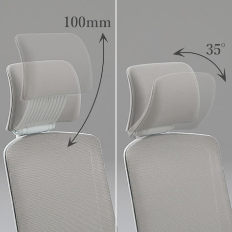 高さと角度が調節できるヘッドレスト
