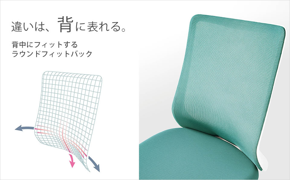 背中を立体的に包み込む新技術「ラウンドフィットバック」
