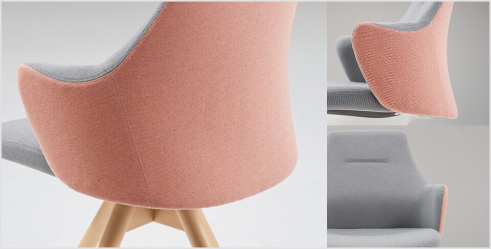 背・肘・座の一体感、やわらかく、からだを包み込むフォルム