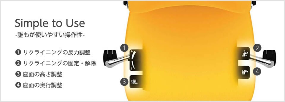 操作レバーを座面の裏側に集約。