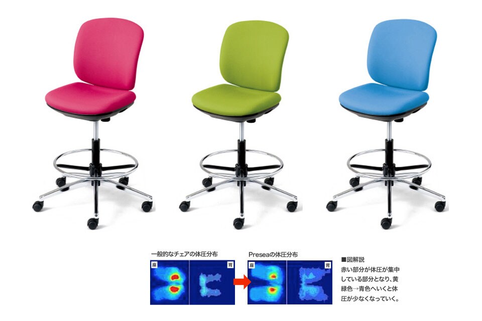 座る人の身体を広い面でサポート