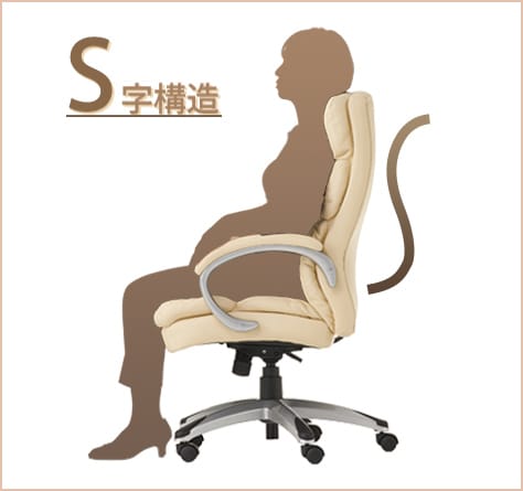 S字構造のゆったりハイバック