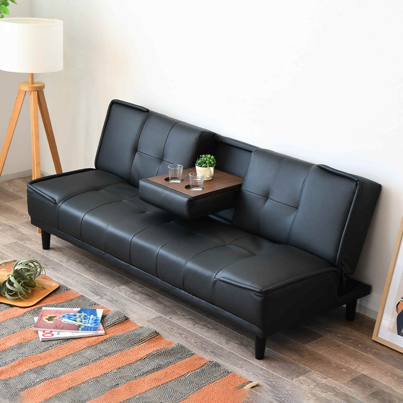 送料無料】 3人掛け ソファ ソファベッド ドリンクホルダー付き