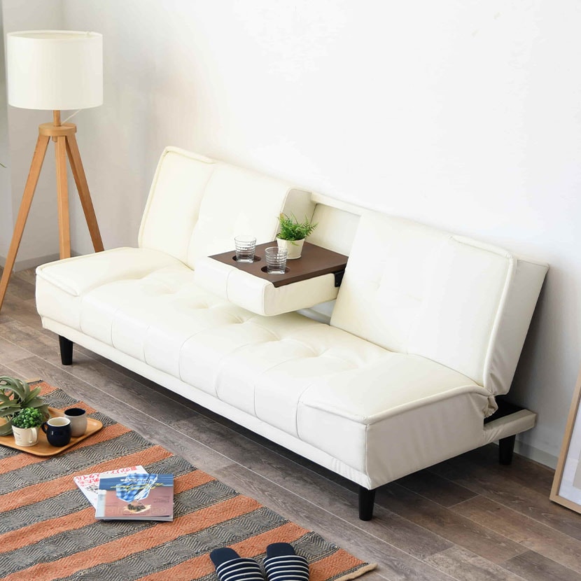 送料無料】 3人掛け ソファ ソファベッド ドリンクホルダー付き