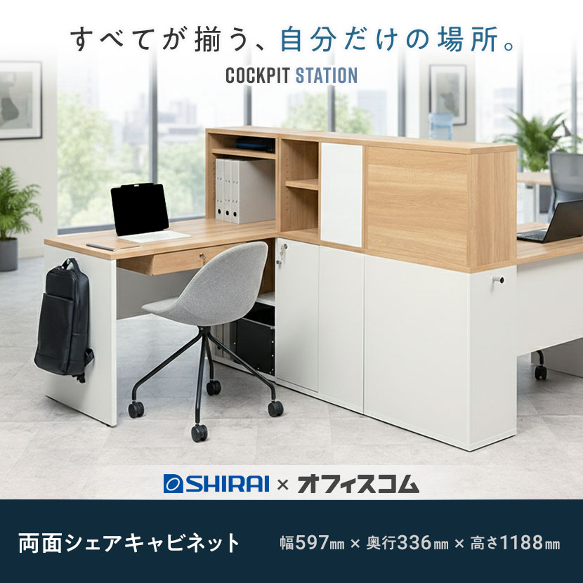 送料無料】 両面シェアキャビネット 収納棚 可動棚付き 木製 鍵付き扉