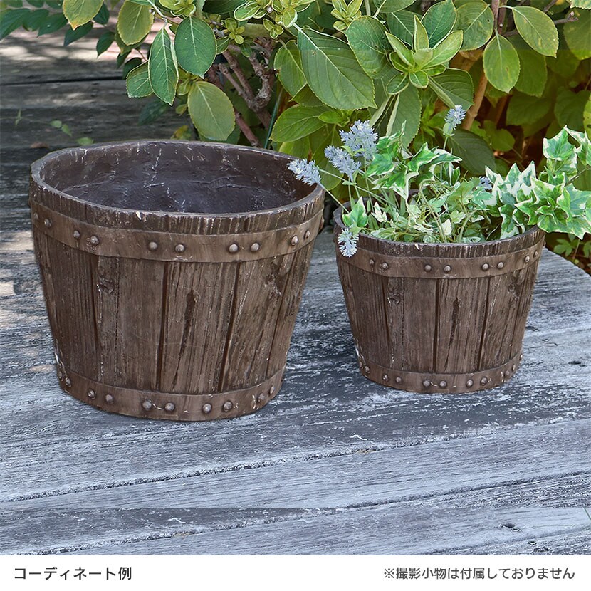 送料無料】 【大小2個セット】FRP製バレル型プランター 樽型 鉢 鉢