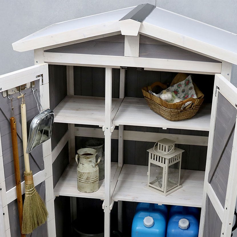 送料無料】 三角屋根収納庫 木製物置 屋外収納 大型 杉材天然木 木製