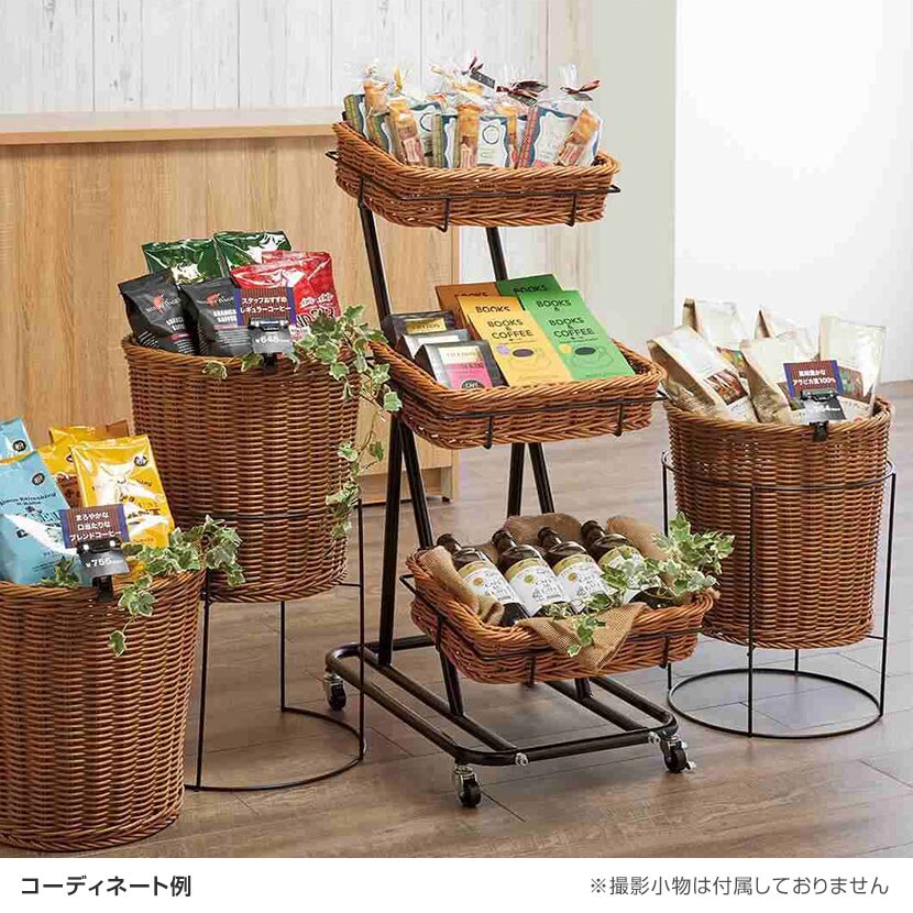 送料無料】 PP製バスケット付き3段スタンド 角型 スクエア キャスター