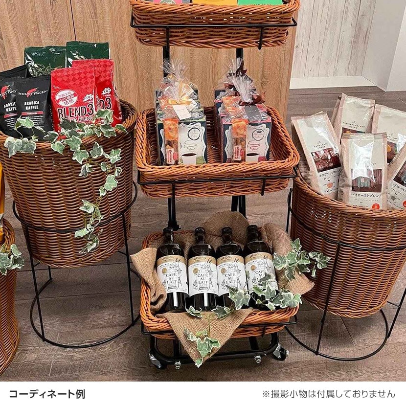 送料無料】 PP製バスケット付き3段スタンド 角型 スクエア キャスター