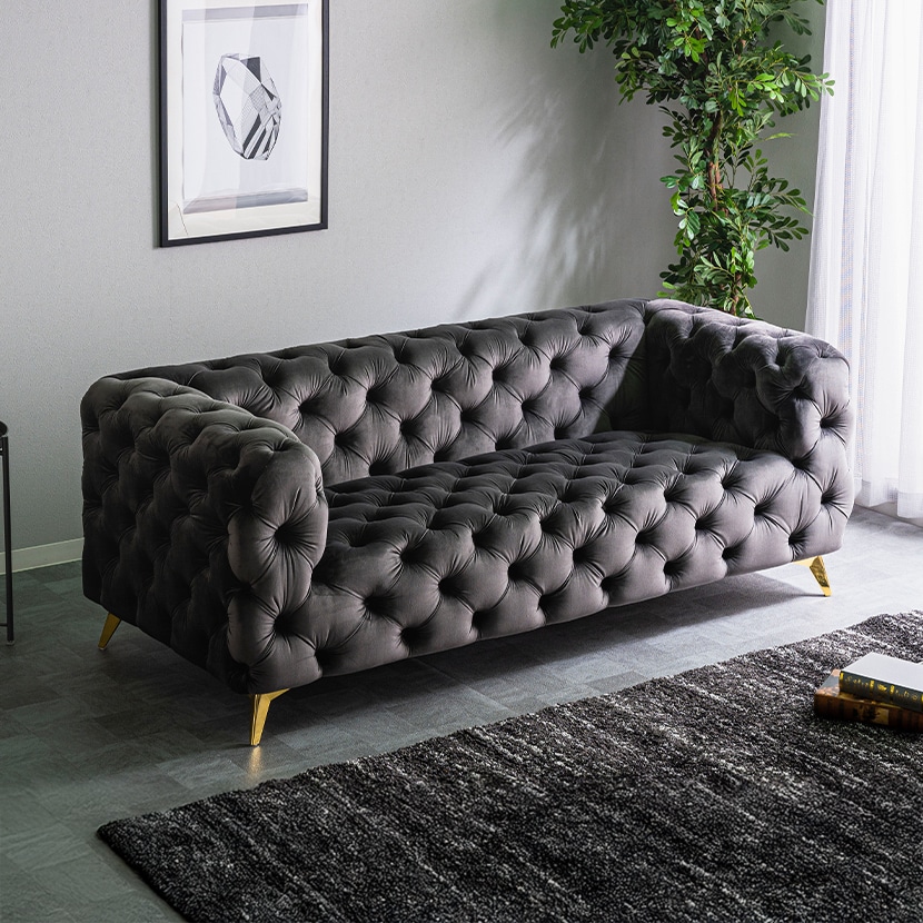 送料無料】 3人掛け ソファ ベルベッド生地 脚付き モダン フェミニン