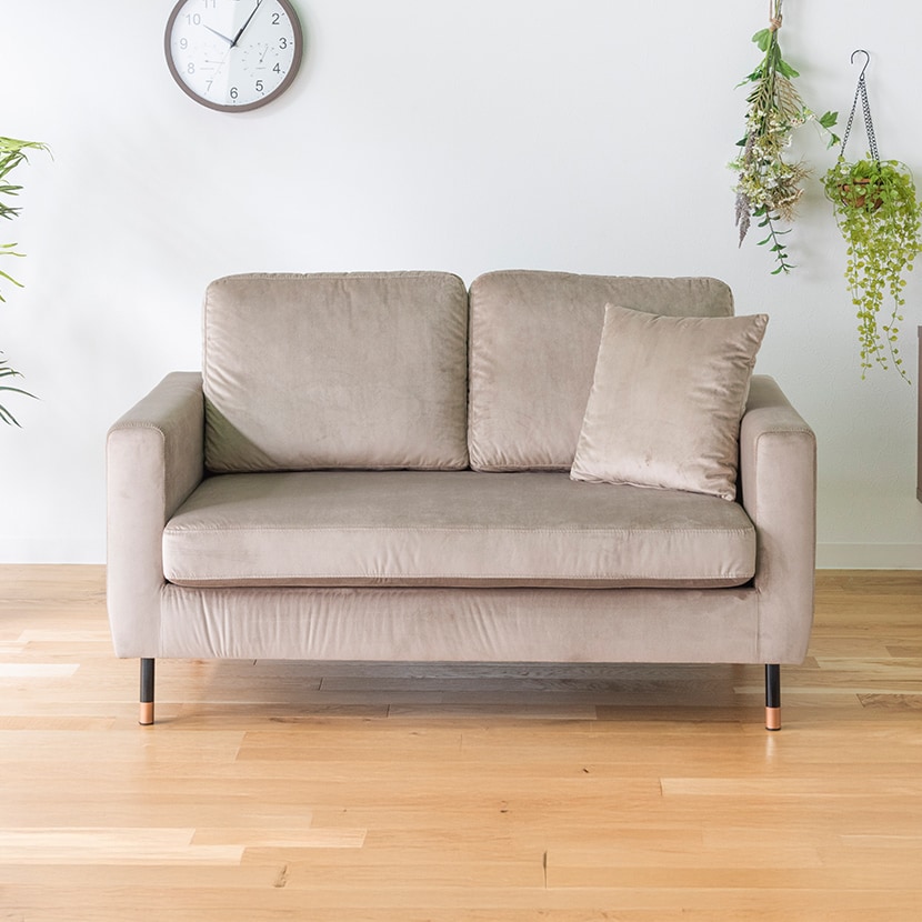 送料無料】 ソファ 2人掛け ベルベッド クッション付き コンパクト