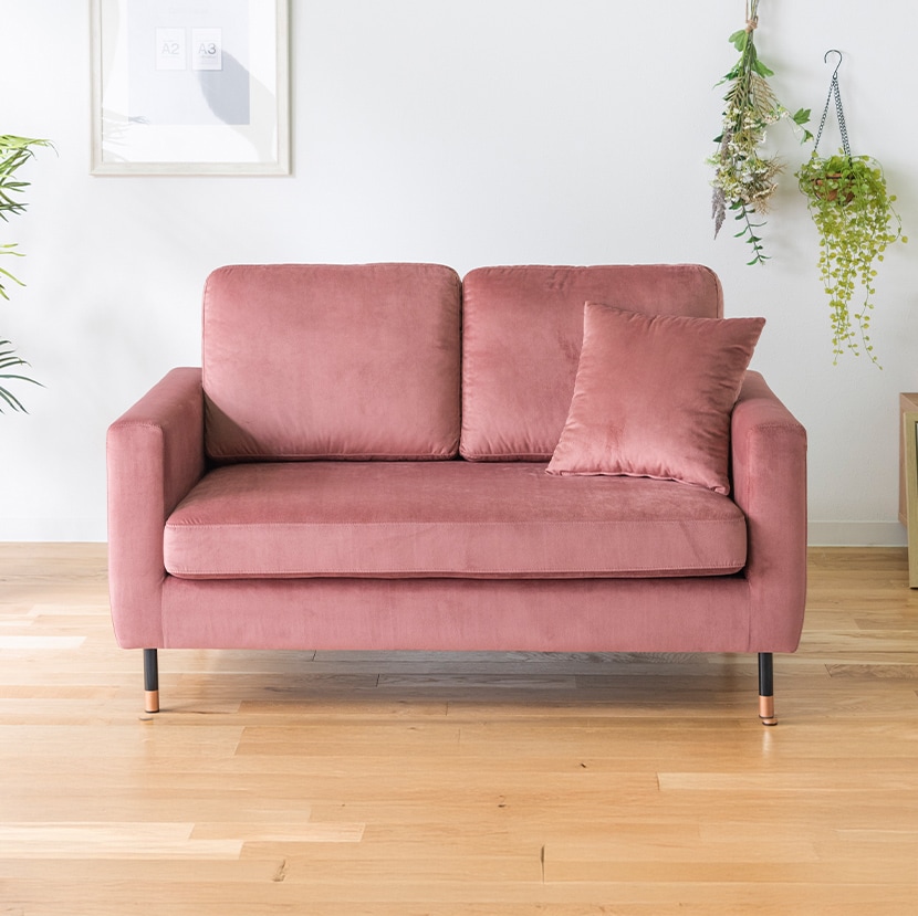 送料無料】 ソファ 2人掛け ベルベッド クッション付き コンパクト