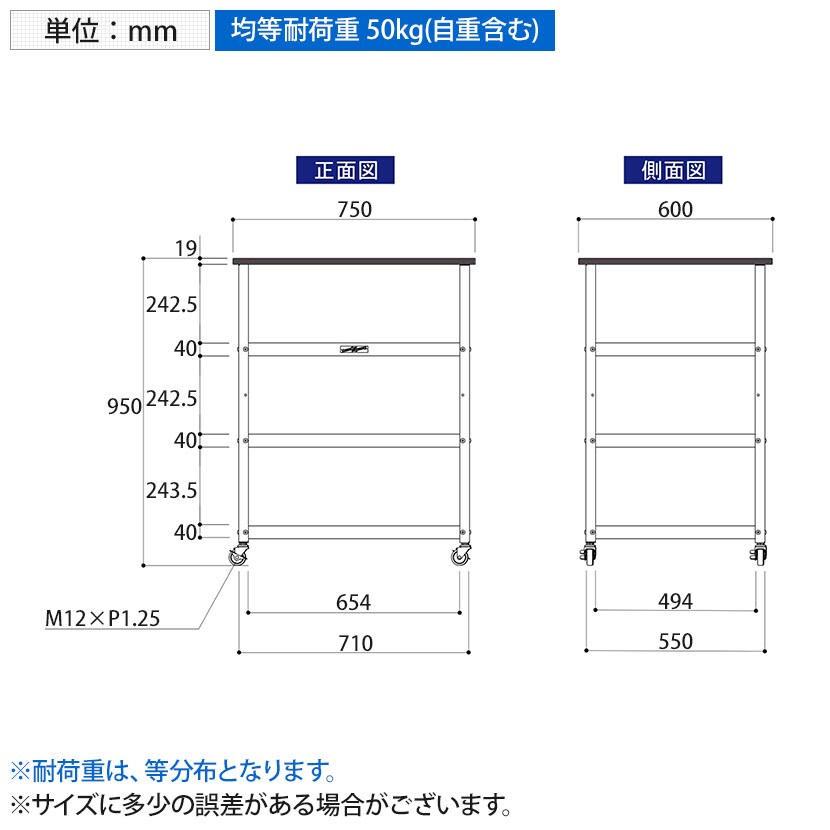 ふくまこ様オーダー品　奥行き525、長さ1150、天板高さ750 送料無料】 山金工業 天板付きワゴン 実験用 ラボワゴン キャスター付