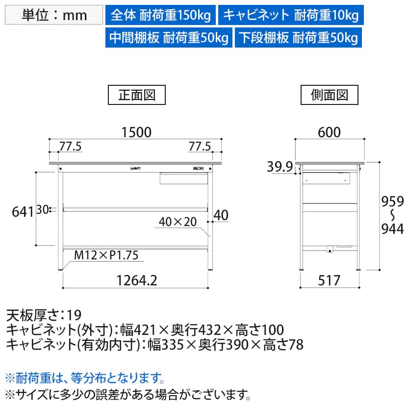 数回使用 150cm head COURSE ×NX ONE Mサイズ 送料無料】 山金工業 軽量作業台 引き出し付き 中間棚付き 半面棚付き