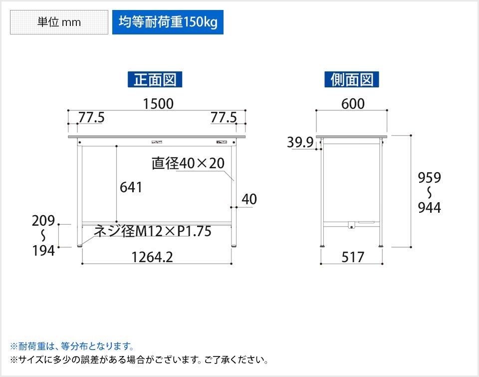 YA-PH-1560T-WW 商品サイズ1