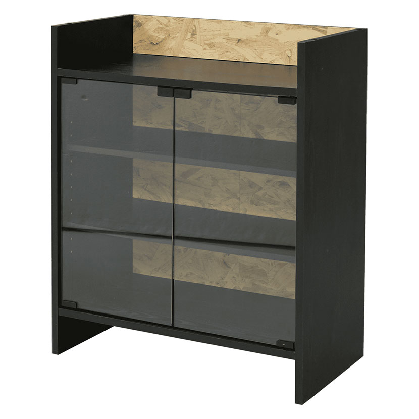 ガラスキャビネット コレクションラック スタッキング 黒 飾り棚 インダストリアル Osb 家具 モダン ラック 収納 本棚 リビング収納 おしゃれの通販 送料無料 オフィスコム